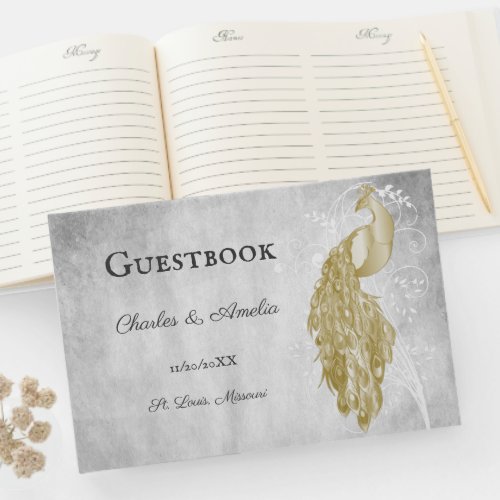 Gold Peacock Wedding Guest Book