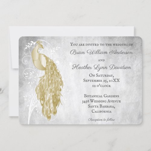 Gold Peacock Wedding Invitation