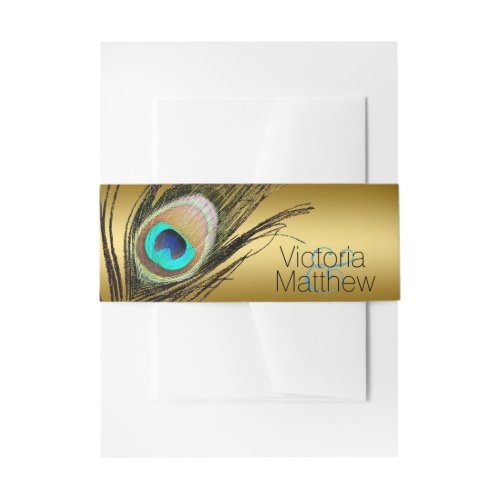Gold Peacock Wedding Invitation Belly Band