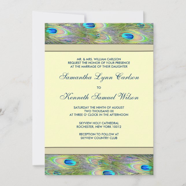 Gold Peacock Wedding Invitations (Front)