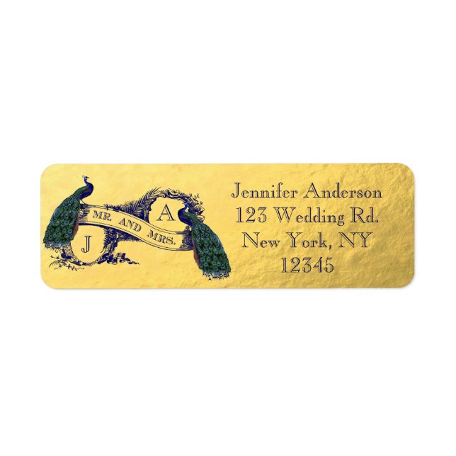 Gold Peacock Wedding Label (Front)