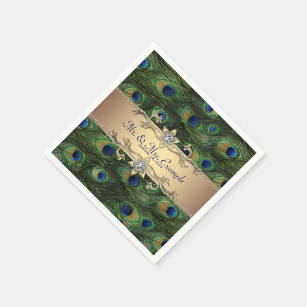 Gold Peacock Wedding Paper Napkin