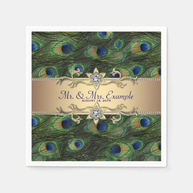 Gold Peacock Wedding Paper Napkins (Front)