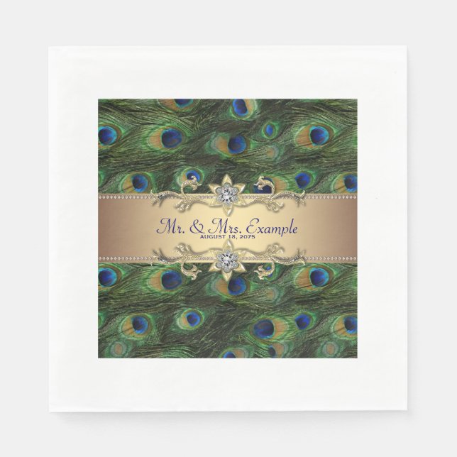 Gold Peacock Wedding Paper Napkins (Front)