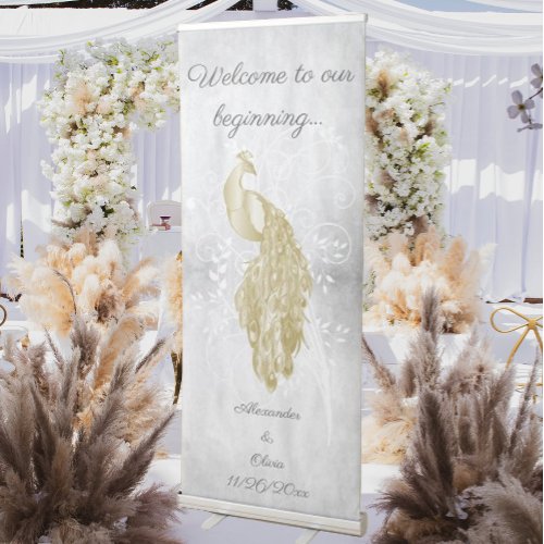 Gold Peacock Wedding Retractable Banner