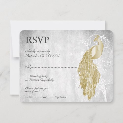 Gold Peacock Wedding RSVP Card