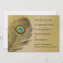 gold peacock wedding save the date
