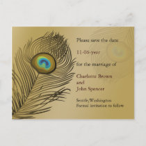 gold peacock wedding save the date announcement postcard