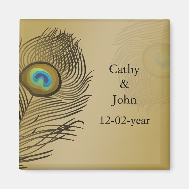 gold peacock wedding save the date magnet (Front)