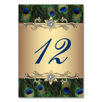 Gold Peacock Wedding Table Number by decembermorning at Zazzle