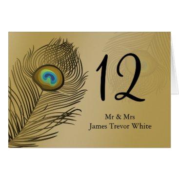 gold peacock wedding table seating card