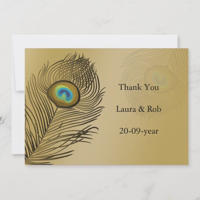 gold peacock wedding Thank You Invitation (Front)