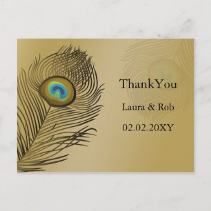 gold peacock wedding Thank You Postcard