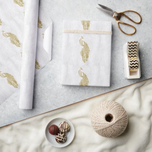 Gold Peacock Wedding Wrapping Paper