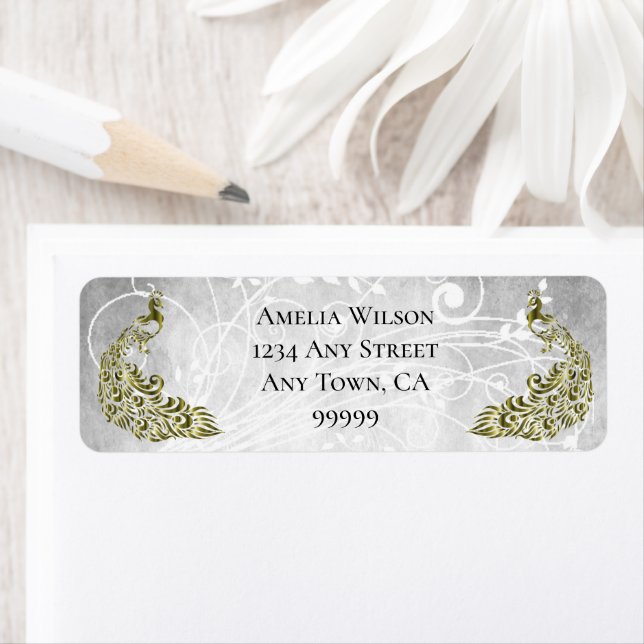 Gold Peacocks Address Label (Insitu)