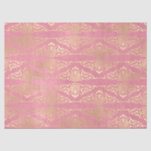 Gold Peacocks and Filigree on Pink Decoupage Tissue Paper