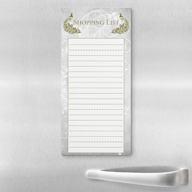 Gold Peacocks Shopping List Magnetic Notepad (In Situ)