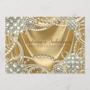 Gold Pearl Birthday Party Invitation