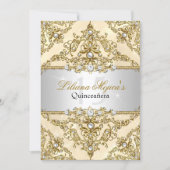 Gold Pearl Damask Quinceanera Invite (Front)