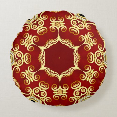 Gold pearl decorative frame illustration round pillow