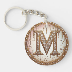 Gold Pearl Initial M Anniversary Gift Keychain