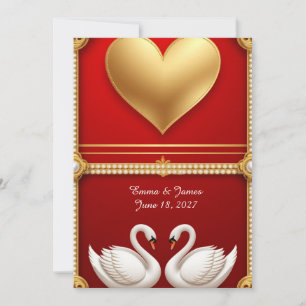 🦢 Gold Pearl Swan Wedding With Floral Frame 💍 Invitation