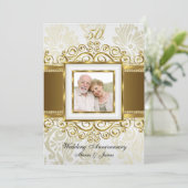 Gold & Pearl Swirl Damask Photo 50th Anniversary Invitation (Standing Front)