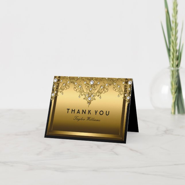 Gold Pearl Vintage Glamor Thank You Card (Front)