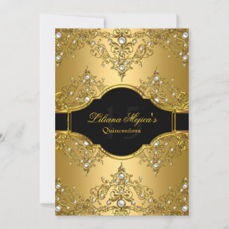 Gold Pearl Vintage Glamour Quinceanera Invitation