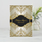 Gold Pearl Vintage Glamour Quinceanera Invite 2 (Standing Front)