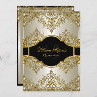 Gold Pearl Vintage Glamour Quinceanera Invite 2