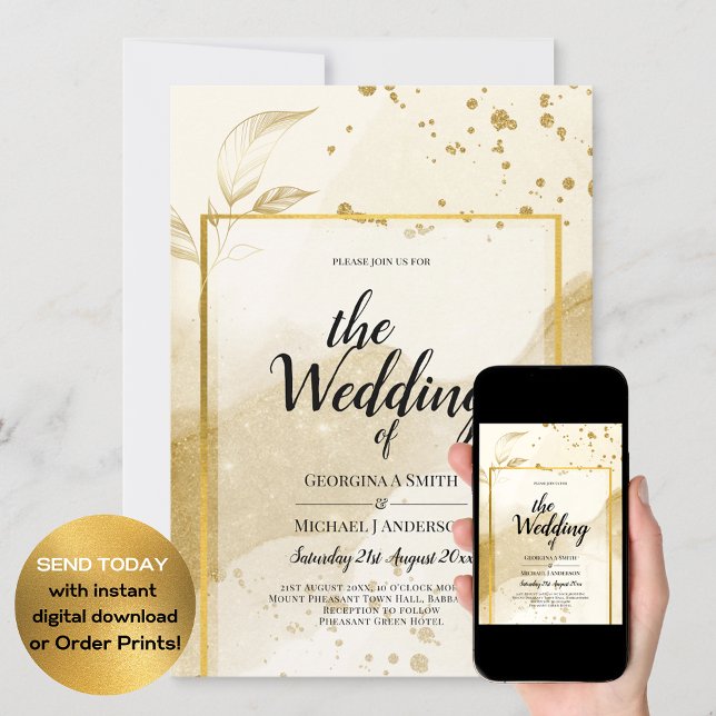 Gold Pearl WEDDING Alcohol INK Abstract LeahG Invitation (Creator Uploaded)