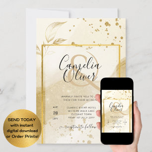 Gold Pearl WEDDING Alcohol INK Abstract LeahG Invitation