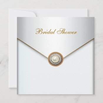 Gold Pearl White Bridal Shower Invitation by decembermorning at Zazzle