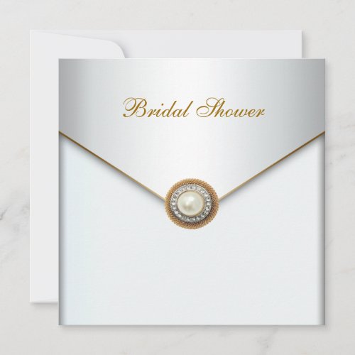 Gold Pearl White Bridal Shower Personalized Invite