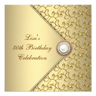 Gold Pearl Womans 50th Birthday Party Card