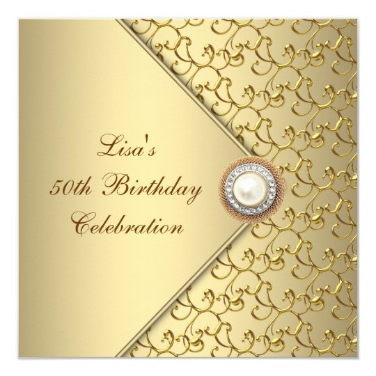 gold pearl womans 50th birthday party invitation zazzle com