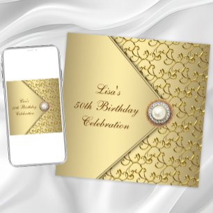 Gold Pearl Womans 50th Birthday Party Invitation