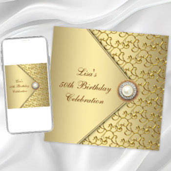 Gold Pearl Womans 50th Birthday Party Invitation by InvitationCentral at Zazzle