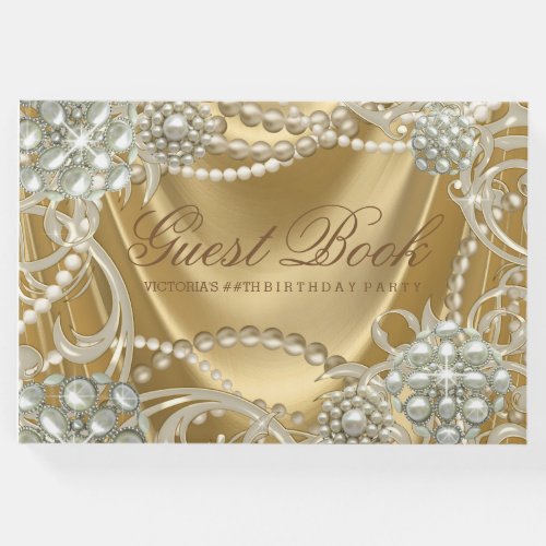 Gold Pearl Womans Birthday Party Guest Book