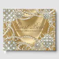 Gold Pearl Womans Birthday Party Guest Book