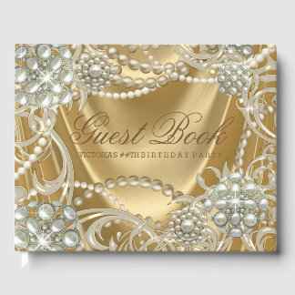 Gold Pearl Womans Birthday Party Guest Book