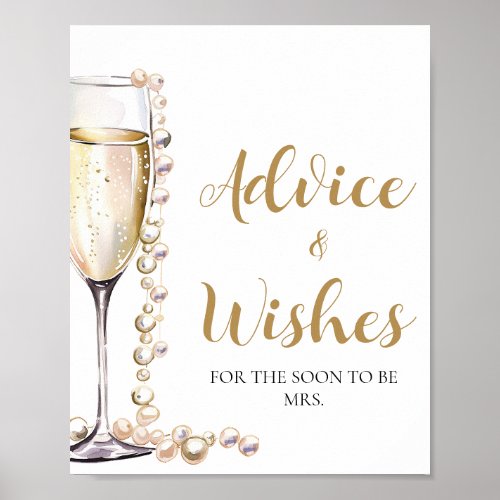 Gold Pearls and Prosecco Advice and Wishes Sign  