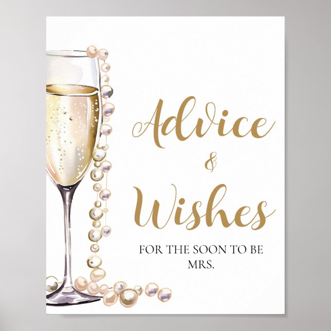 Gold Pearls and Prosecco Advice and Wishes Sign   (Front)