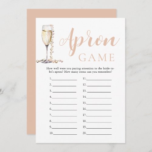 Gold Pearls and Prosecco Bridal Shower Apron Game Invitation