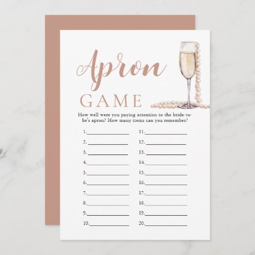 Gold Pearls and Prosecco Bridal Shower Apron Game Invitation