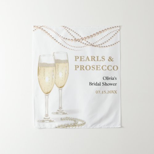 Gold Pearls and Prosecco Bridal Shower Backdrop