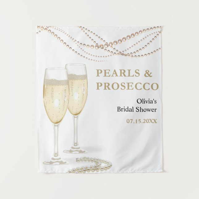 Gold Pearls and Prosecco Bridal Shower Backdrop (Front)