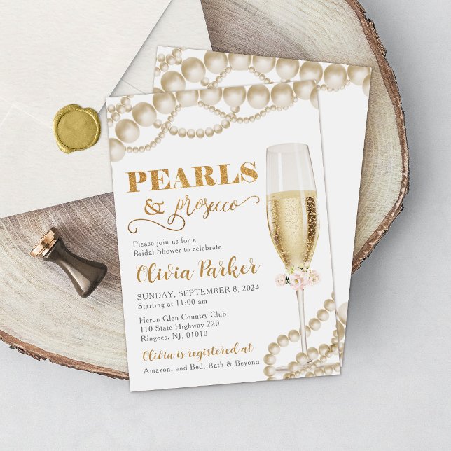 Gold Pearls and Prosecco Bridal Shower Invitation (Creator Uploaded)