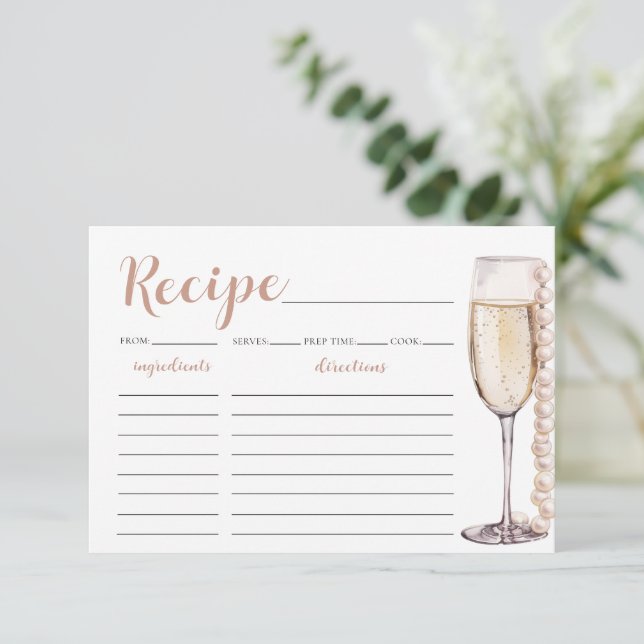 Gold Pearls and Prosecco Bridal Shower Recipe Card (Standing Front)